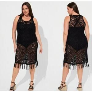 Torrid NEW Crochet Fringe Cover-Up Dress Black Size 3X